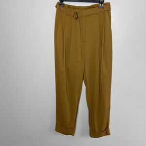 ELIZABETH AND JAMES Womens Mustard Brown Paperbag Pants Sz 10 High-Rise Cuffed